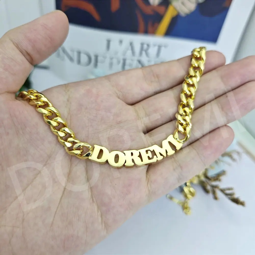 Doremi Personalized Jewelry Gift Customized Necklace Stainless Steel 8mm Cuban Chain 3mm Thick Letter 250410