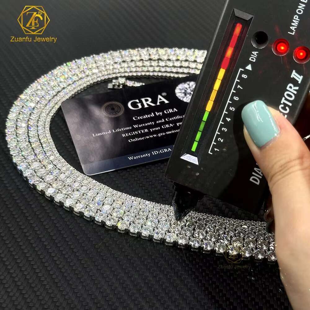 2mm 3mm 4mm 5mm 6.5mm Hip Hop Chain Necklace Silver 925 Vvs Moissanite Tennis Chain Women Mens Necklace Pass Diamond Tester Chai