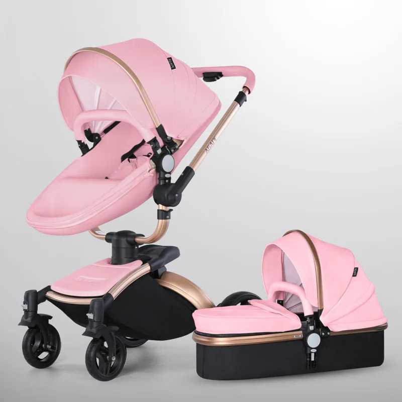 Baby stroller 3-in-1 Pu leather baby stroller with car seat foldable newborn stroller suitable for infants and young children Pram Luxury W250411