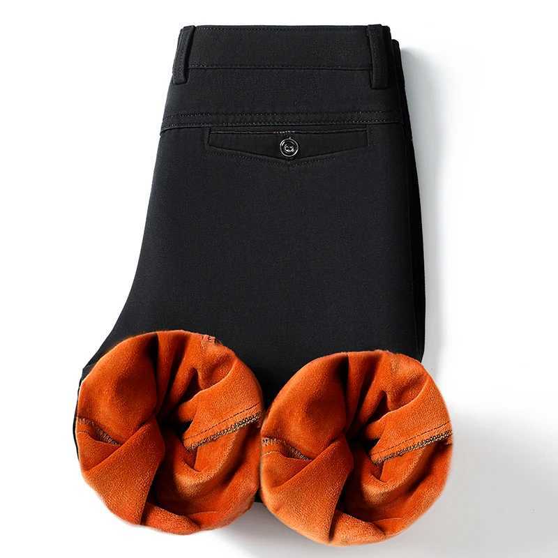 Mens winter wool Trousers cotton business casual pants thick warm formal dress pants khaki black loose straight pants W250411