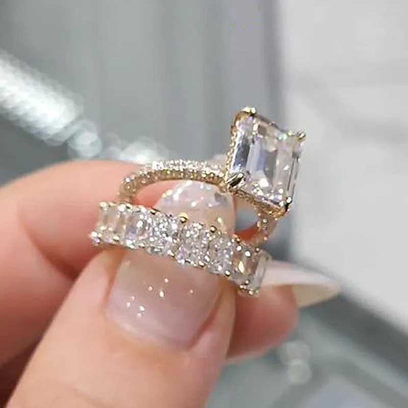 Choucong Brand Classical Jewelry Wedding Rings 925 Sterling Silver Fill Emerald Cut 5A Cubic Zircon CZ Diamond Gemstones Party Women Couple Bridal Rin