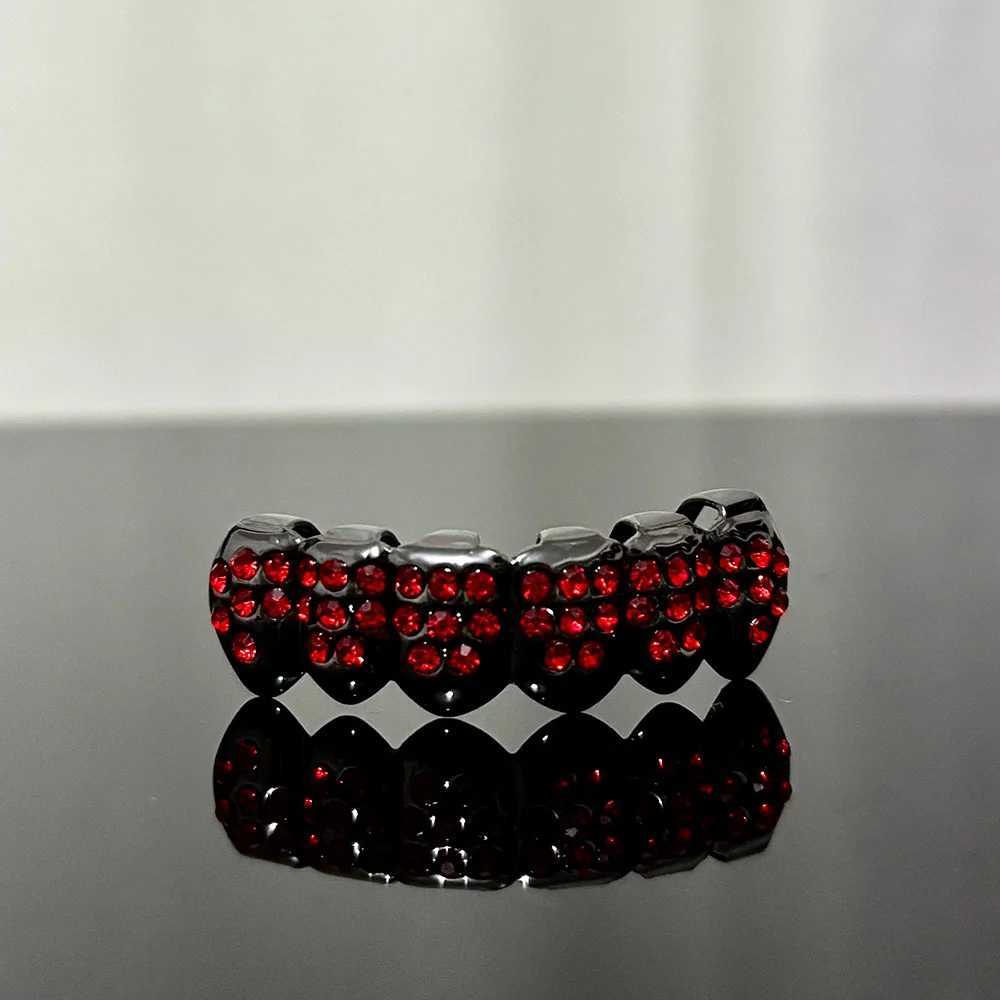 Rachelz DIY Gothic Red Zircon Teeth Grilz Fans Hip Hop Black CZ Stone Teeth Hat W250412