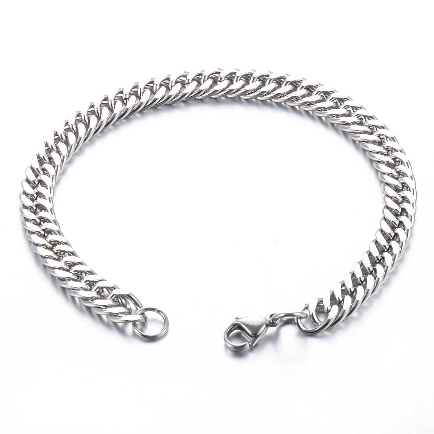 Mens Fashion Hiphop Cuban Chain Men Bracelet Stainless Steel 4.8/5.8/6.6/9.2mm Width Bracelets Figaro Link Chain Boy JewelryC250411