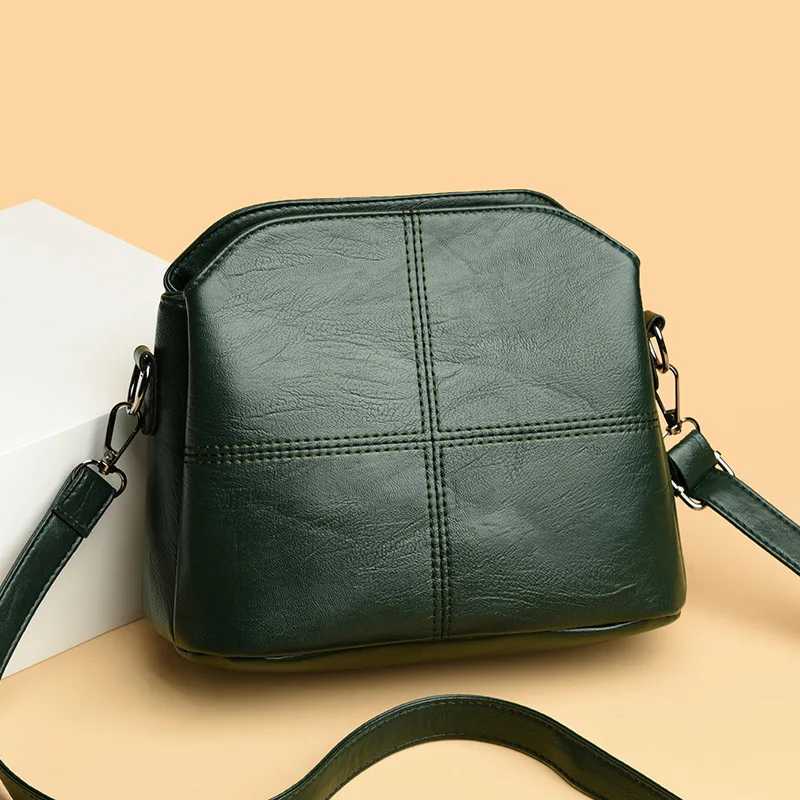 New Fashion Womens Bucket Bag Multi Layer Versatile Middle Aged Mom Soft Leather Shoulder Crossbody BagT2511112