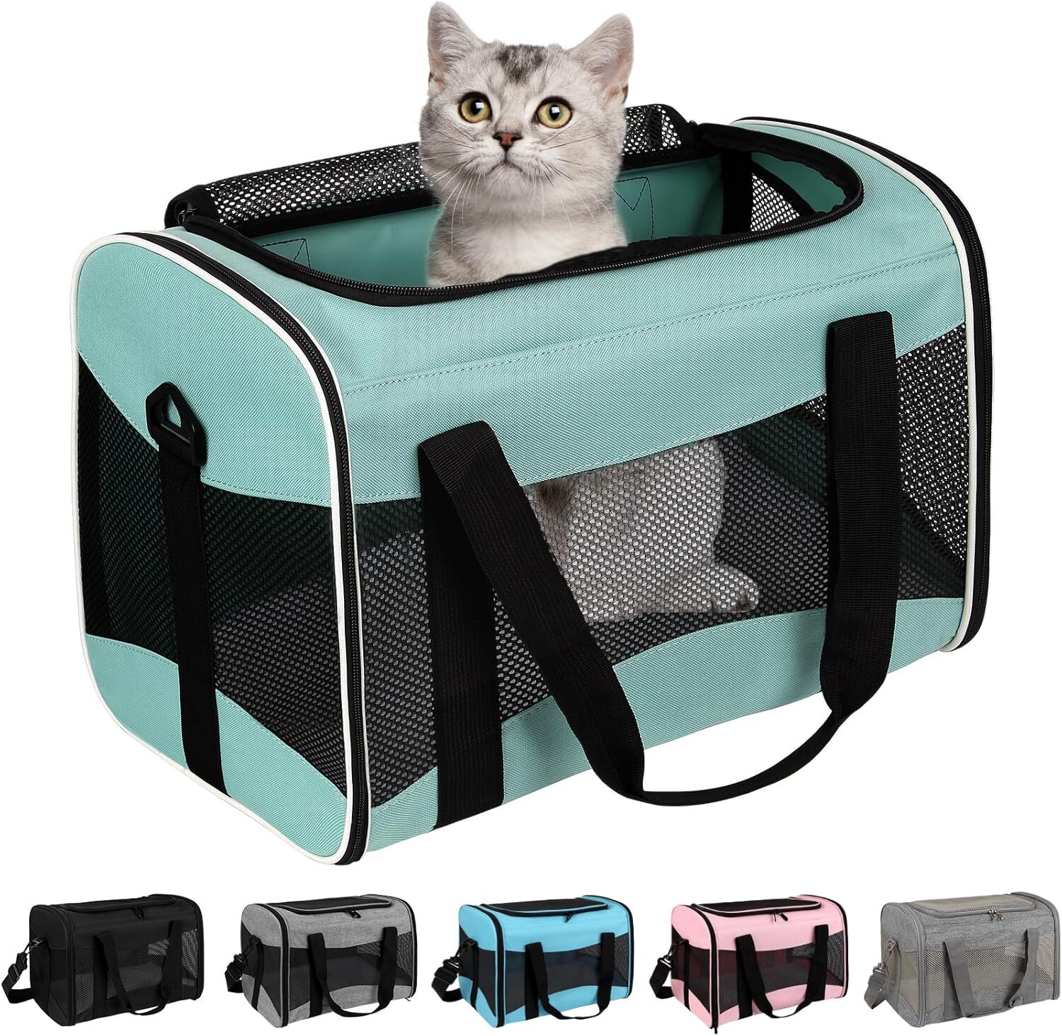 Cat carrying case, pet dog bag, soft faced cat bag, airline approved pet travel bag, weighing up to 15 pounds (approximately 6.8 kilograms), foldable 