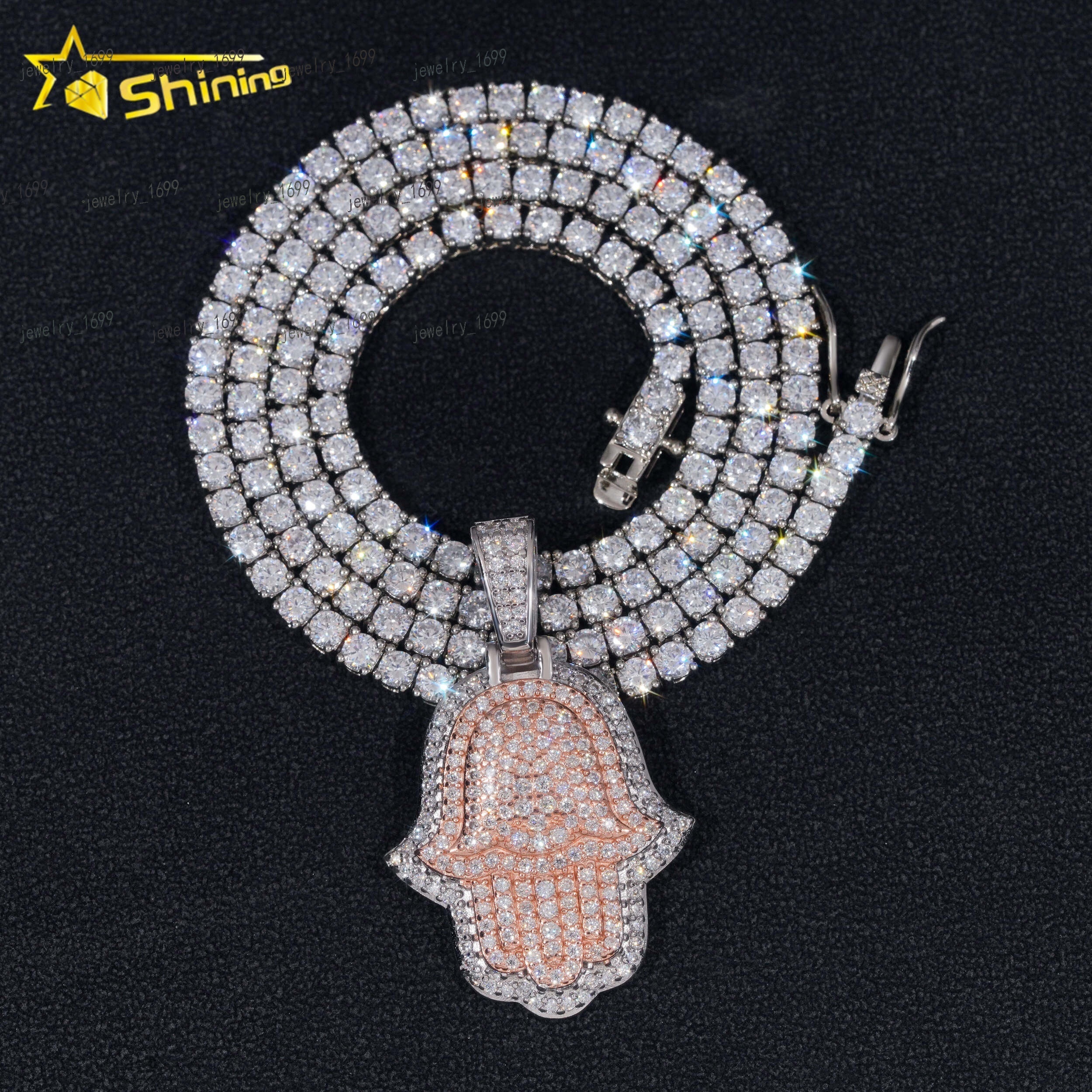 Pass Diamond Tester Hip Hop Jewelry 925 Silver Gold Plated Iced Out 2 Tones Custom Moissanite Pendant Hamsa Pendant