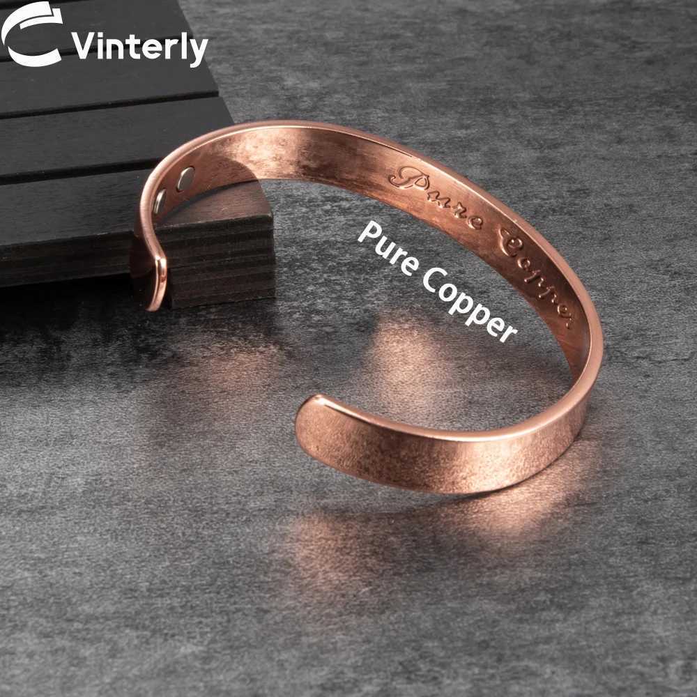 Vinterly Pure Copper Bracelets Magnetic Therapy Arthritis Shiny Adjustable High Magnets Open Cuff 10mm Bangles Resizable JewelryC250411