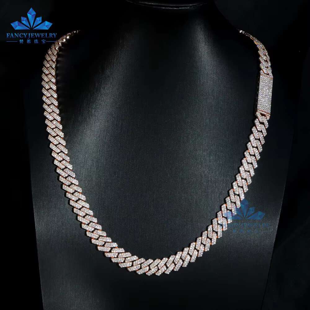 Factory Price Hip Hop 10-20mm Wide VVS Moissanite Diamond Cuban Link Chain 925 Silver Cuban Chain Bracelet for Men