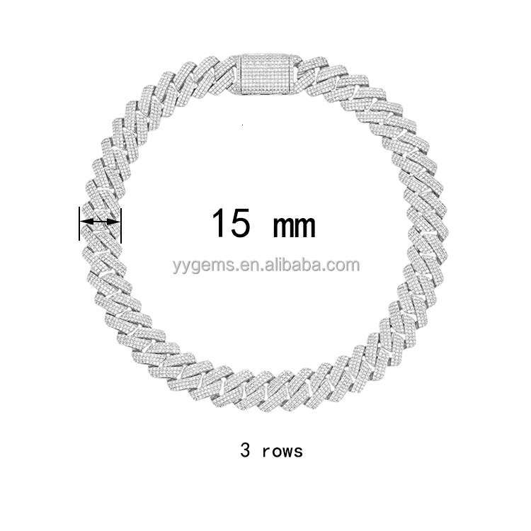 Rts 925 Silver 20 mm Wide 3 Rows ICED OUT Cuban Link Chain with GRA Vvs Diamond Moissanite for Rapper Hiphop Jewelry