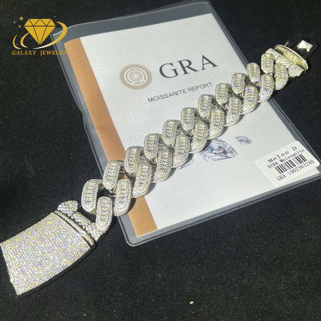 Mossanite Hip Hop Jewelry 26mm 8inches Pass Diamond Tester 925 Silver Baguette Moissanite Iced Out Cuban Link Bracelet for Mens