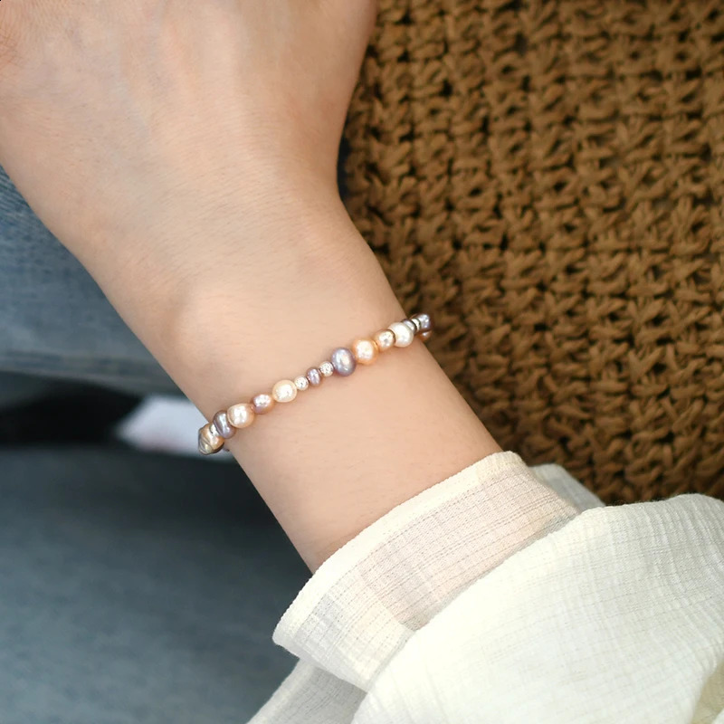 ASHIQI 5mm Natural Baroque Pearl Multi Color Bracelet 925 Pure Silver Jewelry 250409
