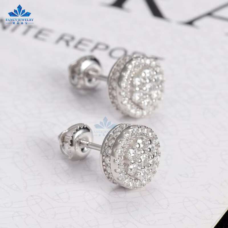 Hot Sale Vvs Moissanite Cluster Earring Studs Iced Out Round Brilliant Cut Diamond Silver Earrings Stud Flower Earrings