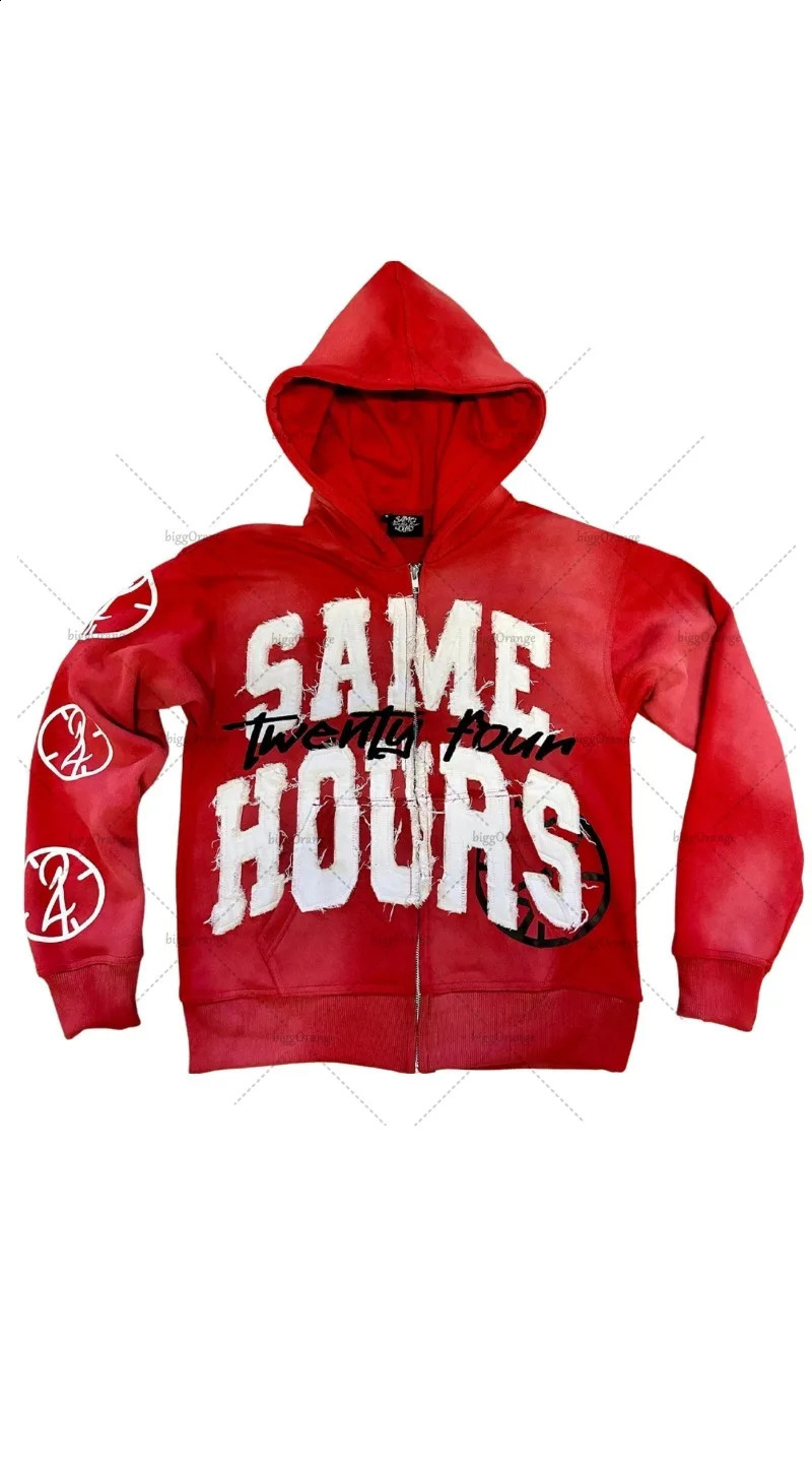 Y2K Harajuku Retro Color Zipper Hoodie American Fashion Hip Hop Street Clothing Punk Style Letter Printed Oversized Sweatshirt 250411
