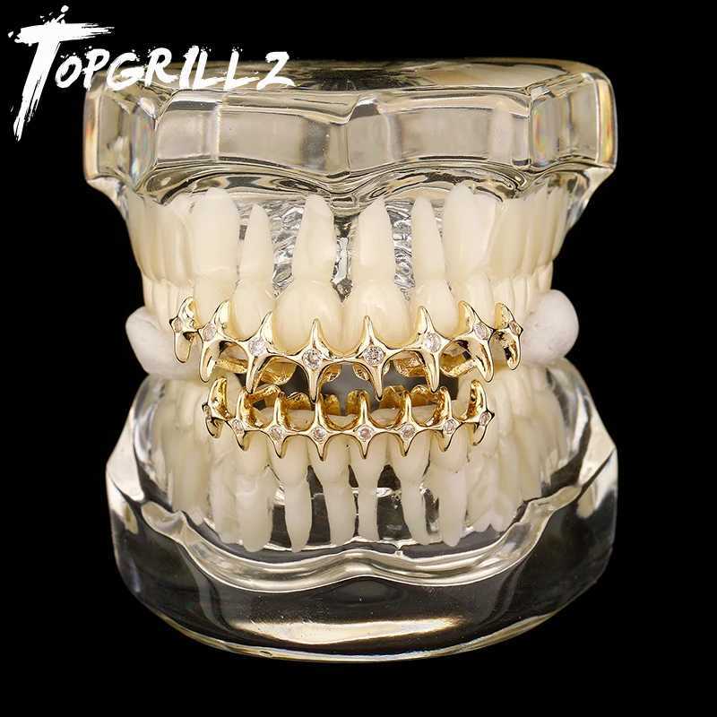 TOPGRILLZ Cross Bling Teen Grilz 8/8 Top Bootom Dental Mouth Punk Tooth Hat Role Playing Party Teeth Rap Singer Hip Hop Jewelry W250412