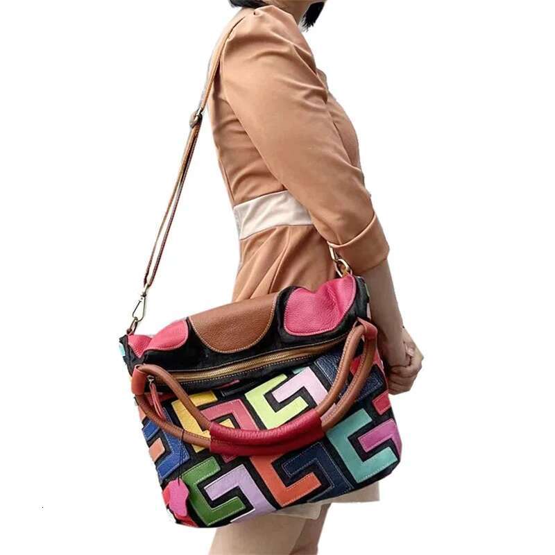 High Quality A4 Vintage Top Grain Genuine Leather Women Handbag Cowhide Shoulder Messenger Bag Female Purse M1072