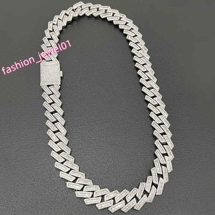 Customization 20mm Luxury Chain Baguettes Moissanite Diamond 925 Silver Iced Out Miami Cuban Chain