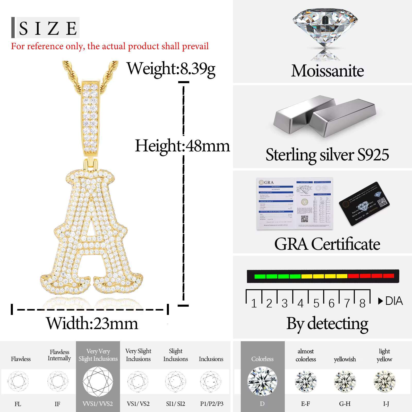 Iced Out Jewelry Custom Hip Hop A-Z Letter Pendants 925 Sterling Silver Moissanite Initial Pendant Men Jewelry