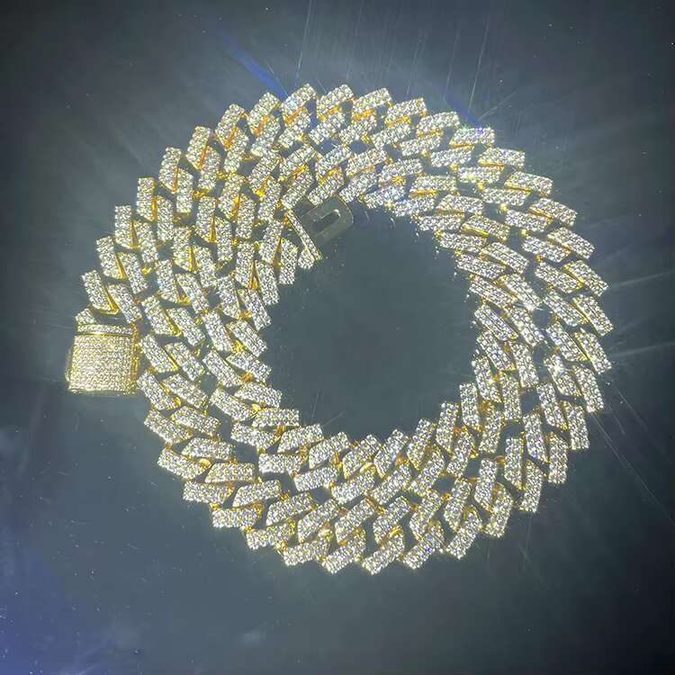 Wholesale 925 Silver Cuban Link Chain for Men 2Rows 14mm Wide with Moissanite Diamond Hip Hop Style Necklace