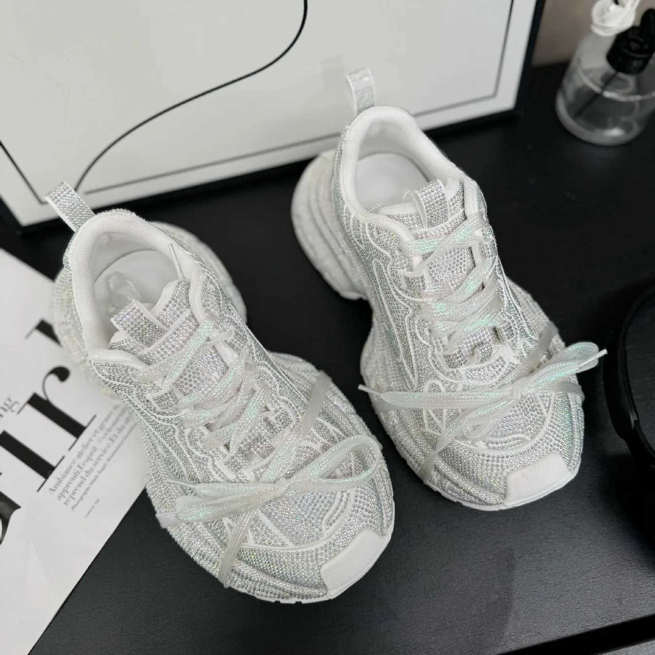 2025 Gypsy Rhinestone Thick-soled Fried Street Wens Spring New Straps Ins Trendy Casual Platform Sneakers Dad Shoes Z250411