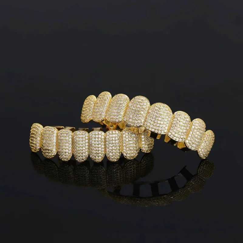 Big Shinning Bling Iced Out Teeth Grizz Hip Hop Top and Bottom Grills Teeth Mouth Punk Teeth Hat Role Playing Party W250412