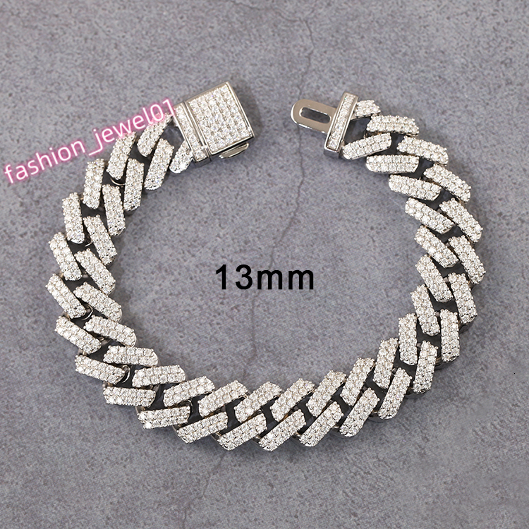 Yu Ying Gold Plated 13mm Wide Iced Out Moissanite Diamonds 2 Rows Cuban Link Chain Bracelet S925 Sterling Silver Jewelry