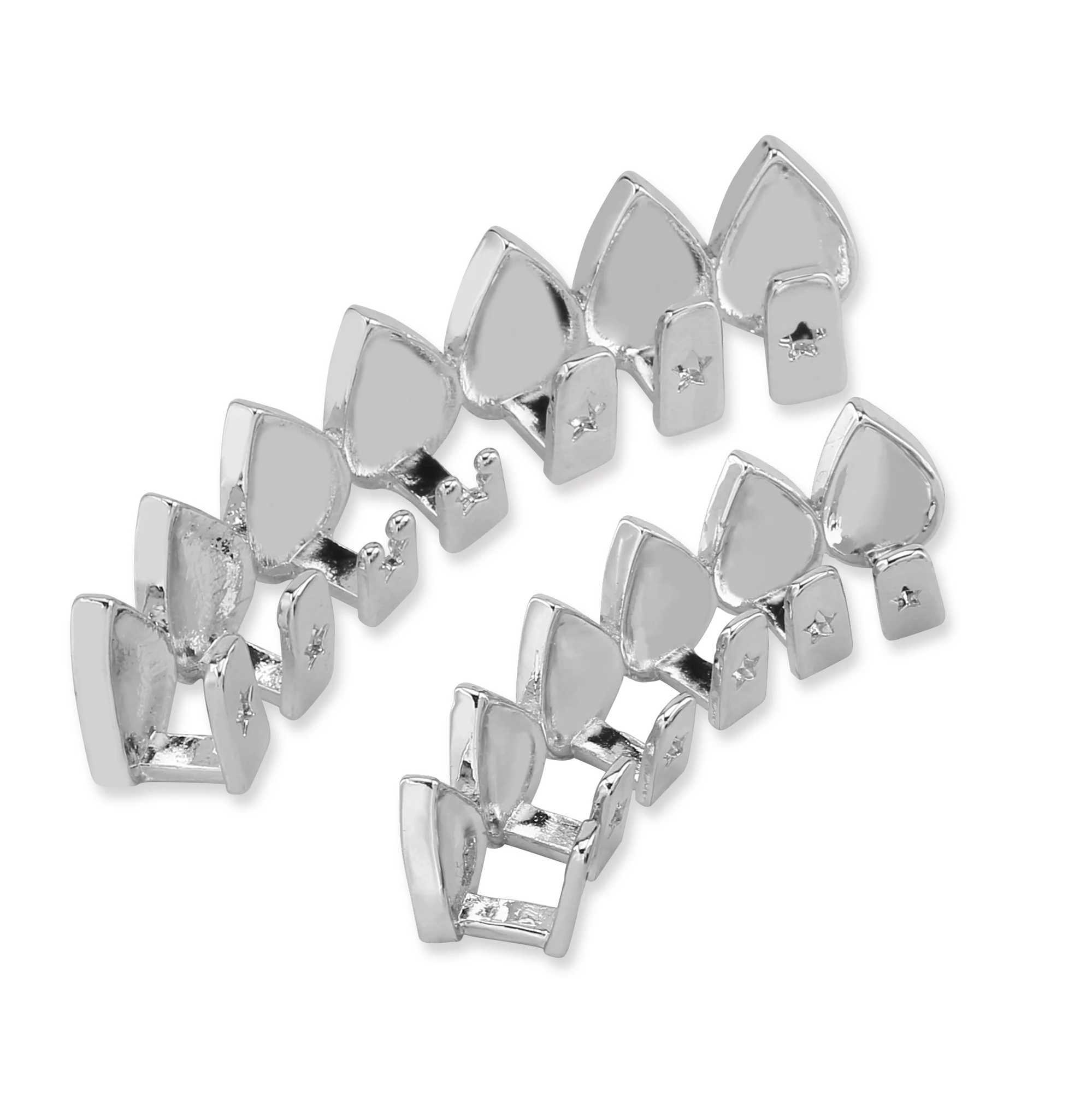 TOPGRILLZ Hip Hop Rainbow Fans Teeth Grillz Top and Bottom Gold Silver Grillz Dental Halloween Vampire Teeth Grillz Set Gift W250412