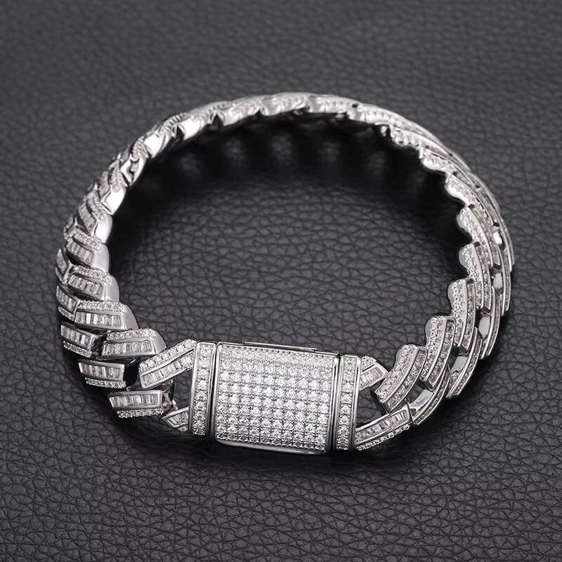 Luxury 16mm Cuban Necklace bracelet Pure 925 Silver Gra Certificate baguette Moissanite Cuban Link Chain for Male