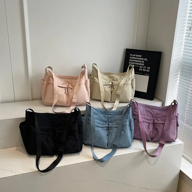Large capacity nylon messenger bag womens waterproof casual cross shaped bag multi pocket workwear style single shoulder bag 250411