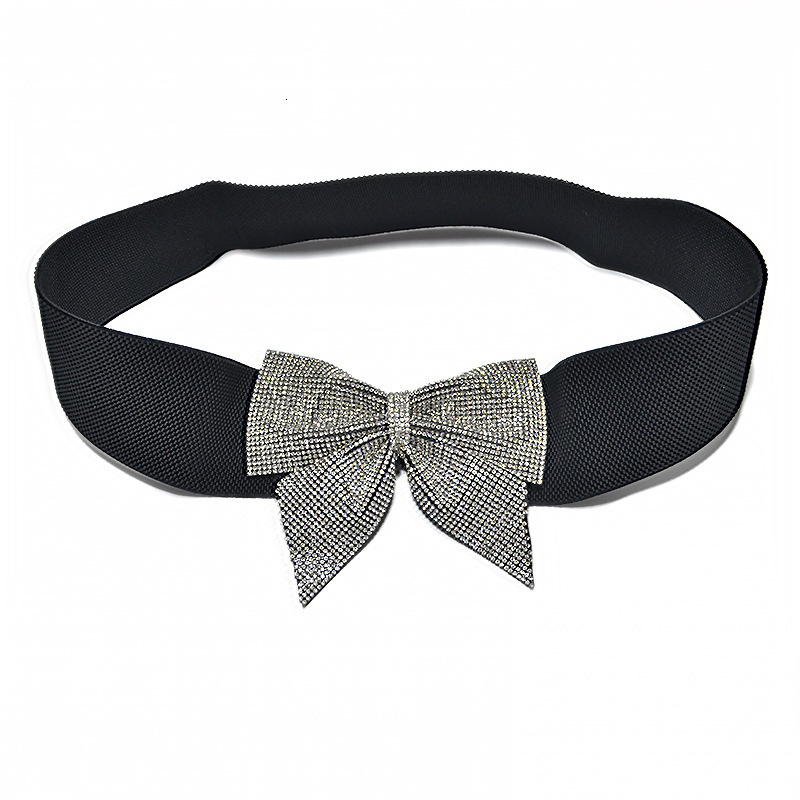 Fashionable Charm New Water Dia Bow Elastic Women's Decorative Dress Belt Wide Waist Seal Black