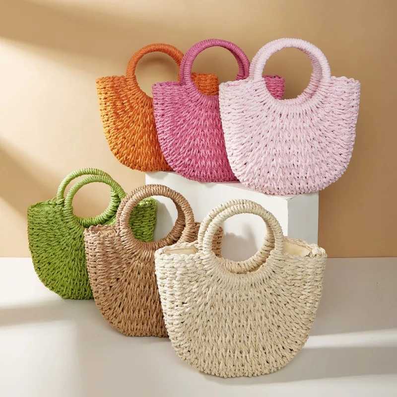 Handmade Str Rattan Half Mo Beach Handbag Large Capacity Womens Hollow Cross Shoulder Bag Half Round Shoulder BagXJ250412