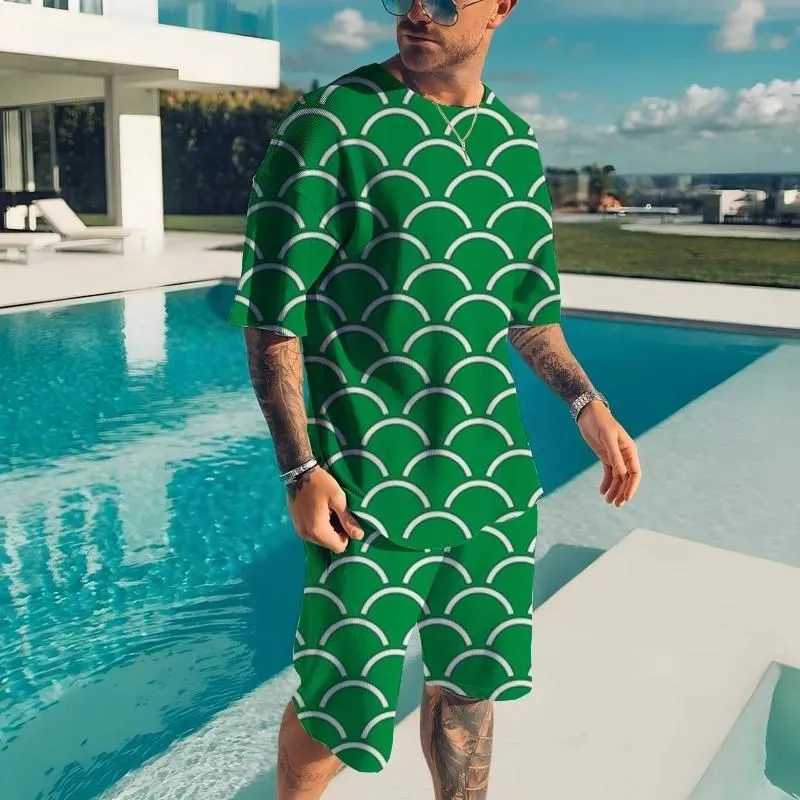 2024 new mens track and field clothing summer round neck T-shirt set 3D printed sportswear short sleeved set casual sportswear two-piece T-shirt setXJ