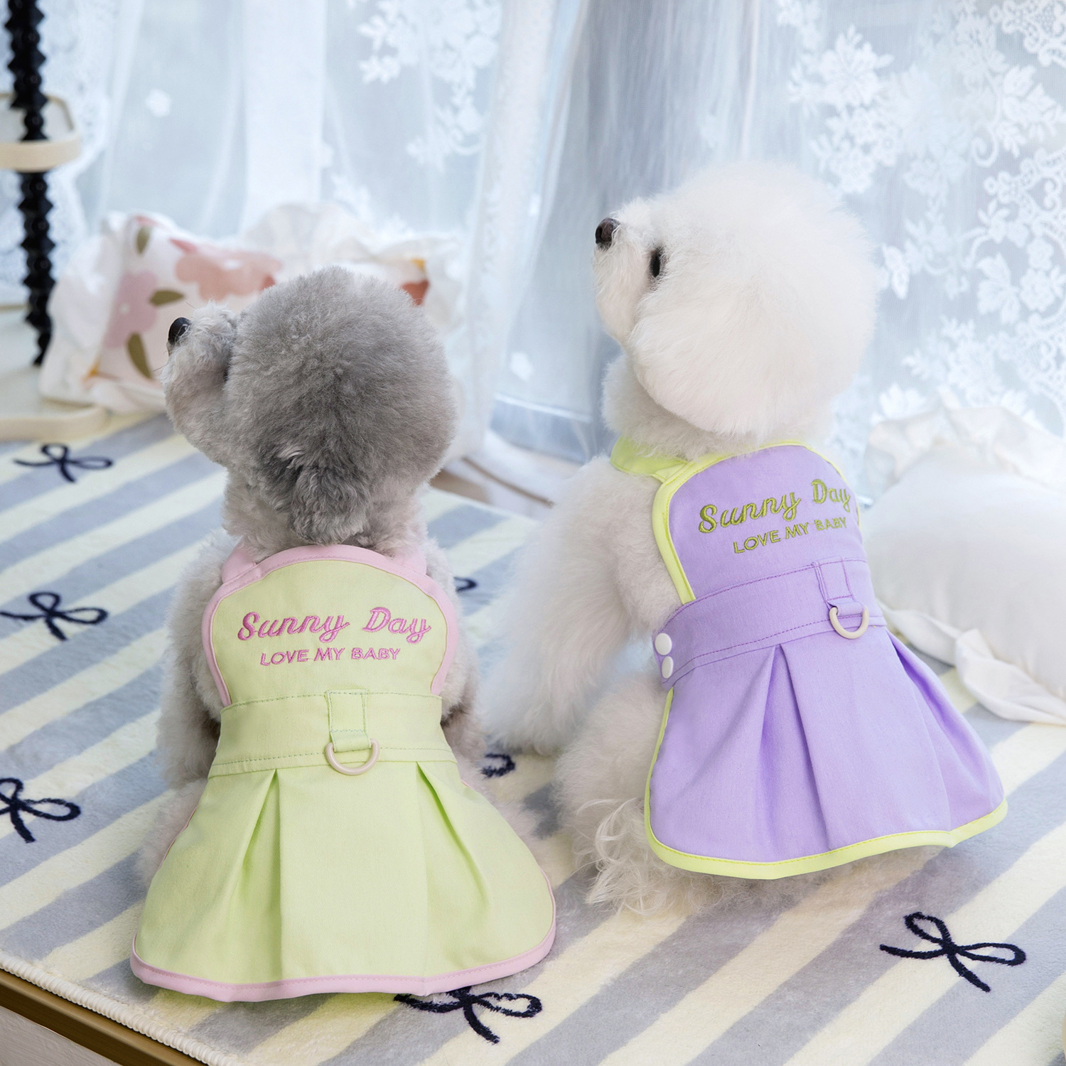 Leisure Dog Clothes Pet Dress Shirt Cute Dog Sundress Embroidered Letters Dress Puppy Summer Apparel Clothes Dog Skirt Shirt with Ruffles for Small Ca