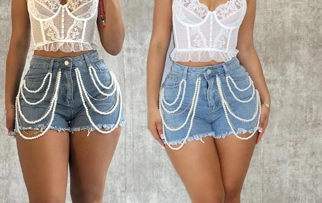 Womens denim shorts summer fashion edition water diamond casual womens half pants 250411
