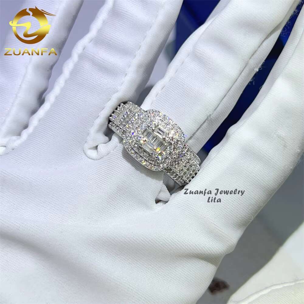 Bling Fashion Iced Out Wedding baguette Vvs Moissanite 925 Sterling Silver Men Diamond Ring