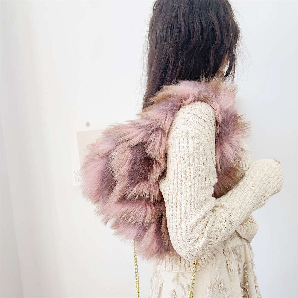 New Autumn Winter European American Big Brand Blogger Same Style Imitation Fox Fur Jacquard Texture Handbag Crossbody Bag