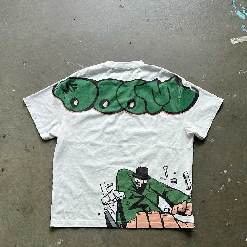 New European and American character cartoon letter printed mens T-shirt Y2K Harajuku casual pure cotton loose short sleeved M250411