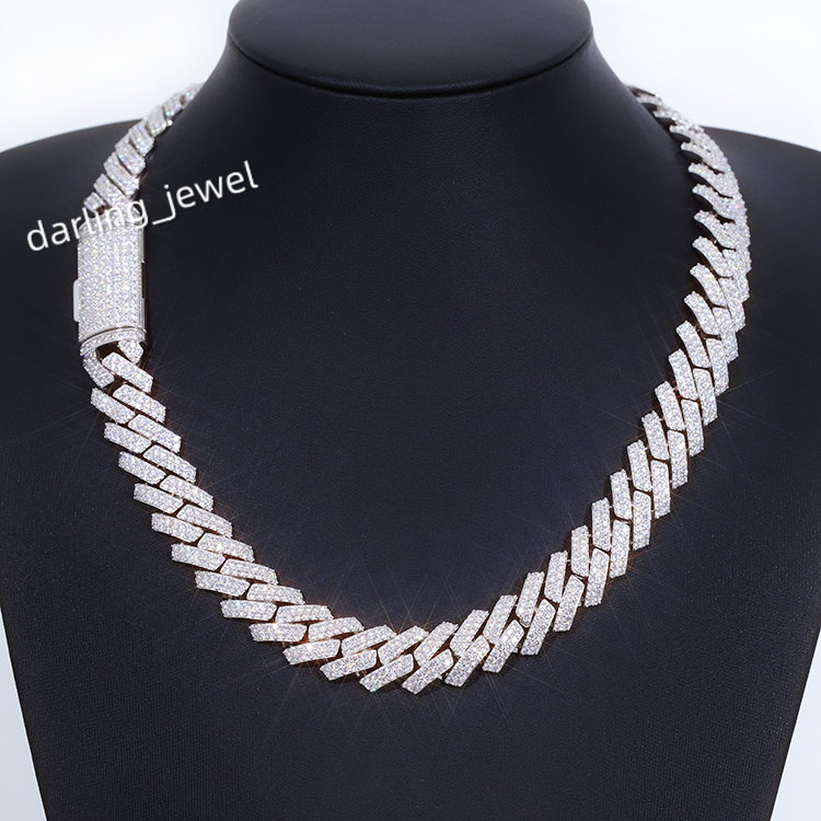 RTS PASS Diamond Tester 15mm 2rows Cuban Chain S925 Silver Ice Out Moissanite Gold Plated Mens Cuban Chain Moissanite