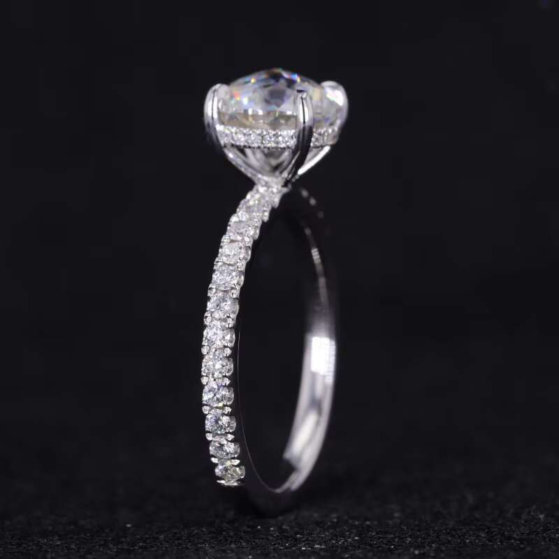 Starsgem Moissanite Ring Round Jubliee Cut 14k White Gold Pave Band Ring for Engagement