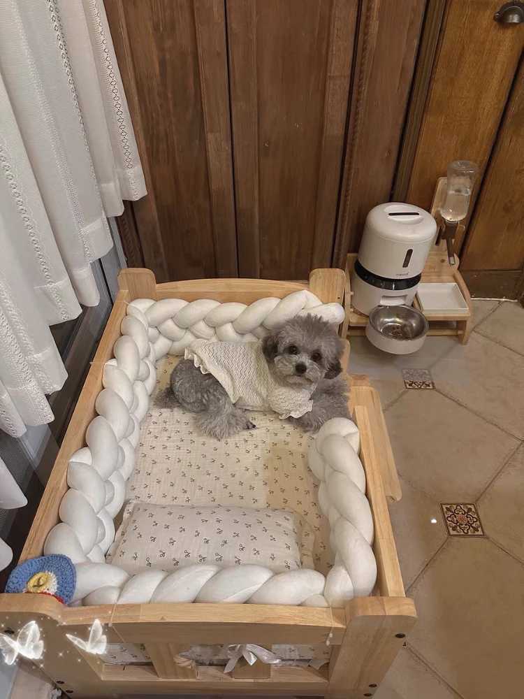 Solid wood pet bed wooden dog bed frame dog house furniture pet products bed frame elevated fence circular corner X250412