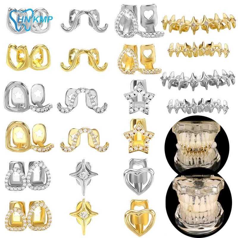 1 piece/set Hip Hop silver gold-plated Grillz teeth gloss CZ crystal cross gap Grillz rose star top and bottom dental caps W250412