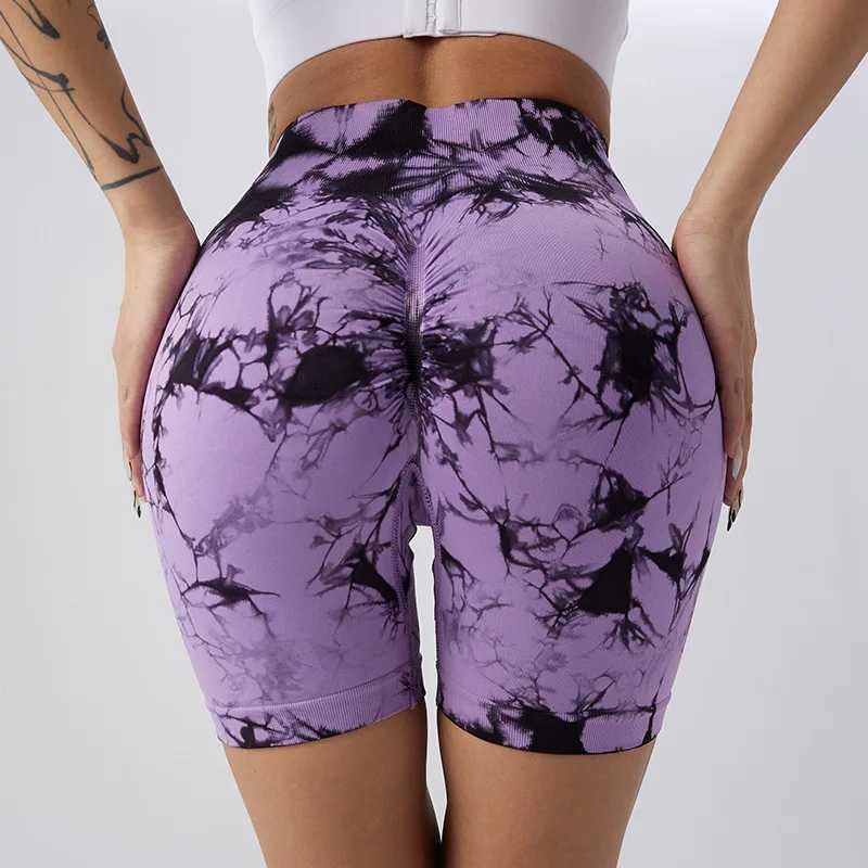 Seamless tie dye push up yoga shorts suitable for women high waisted summer fitness running cycling sports gym shorts Y250412