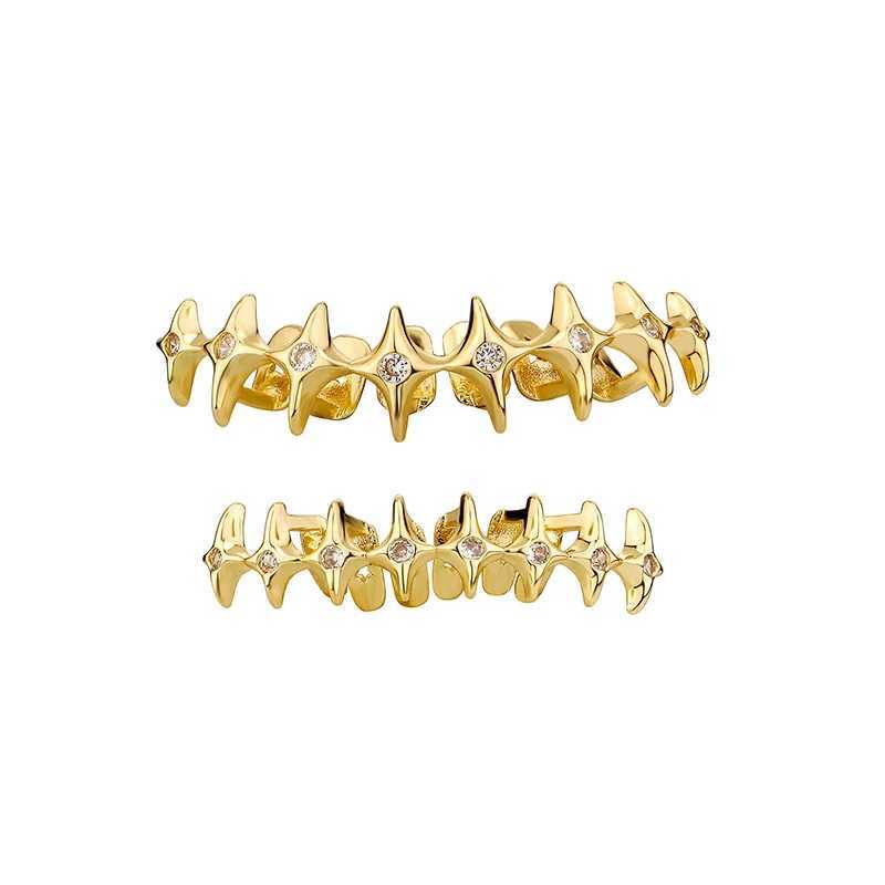 1 piece/set Hip Hop silver gold-plated Grillz teeth gloss CZ crystal cross gap Grillz rose star top and bottom dental caps W250412
