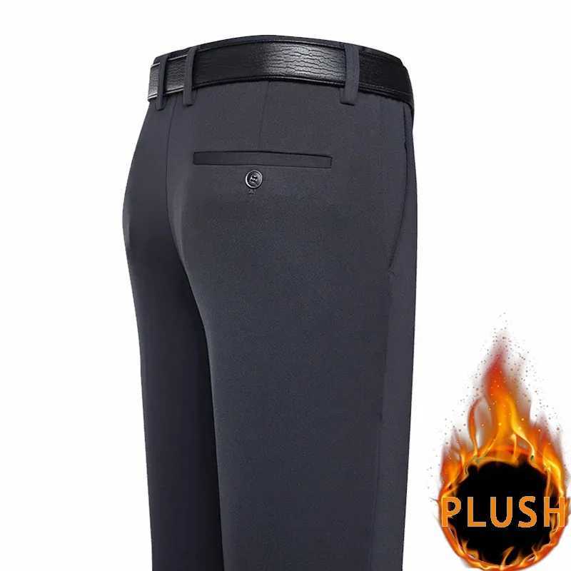 2024 Autumn Winter Mens Thick Warm Wool Pants Plush Intelligent Leisure Set Loose Straight Navy Blue Black Pants W250411