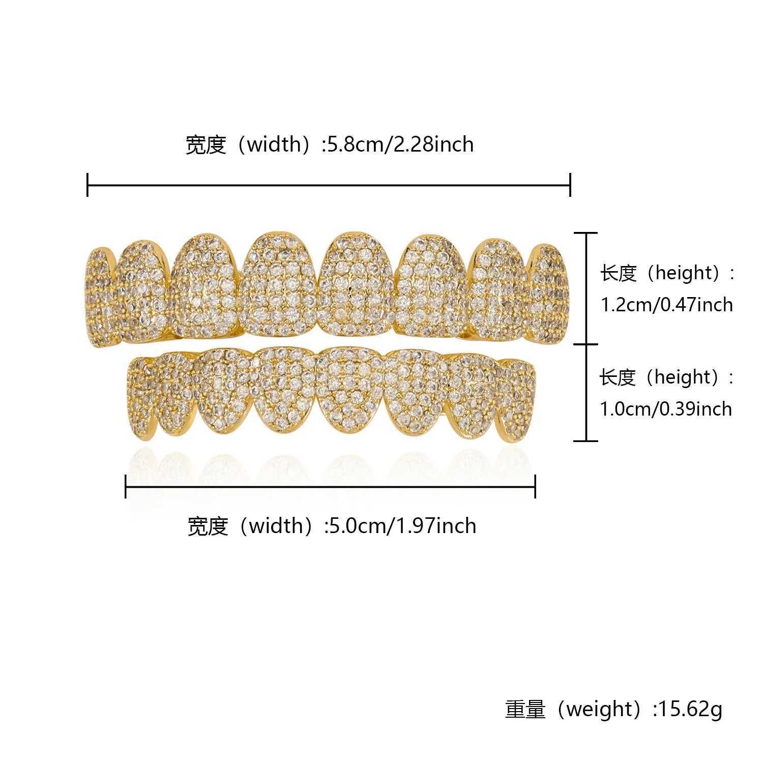 YONGX Hip Hop Iced Out CZ Stone Grillz Fashionable Shiny Zircon Tooth Cap Suitable for Women Men Top Bottom Dental Grill Jewelry W250412