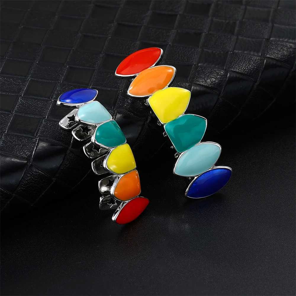 D Z Hip Hop Colorful Teeth Grill Suitable for Womens Bodies Rainbow Colorful Oil Drop Copper Teeth Grill Charm Party Jewelry Gifts W250412
