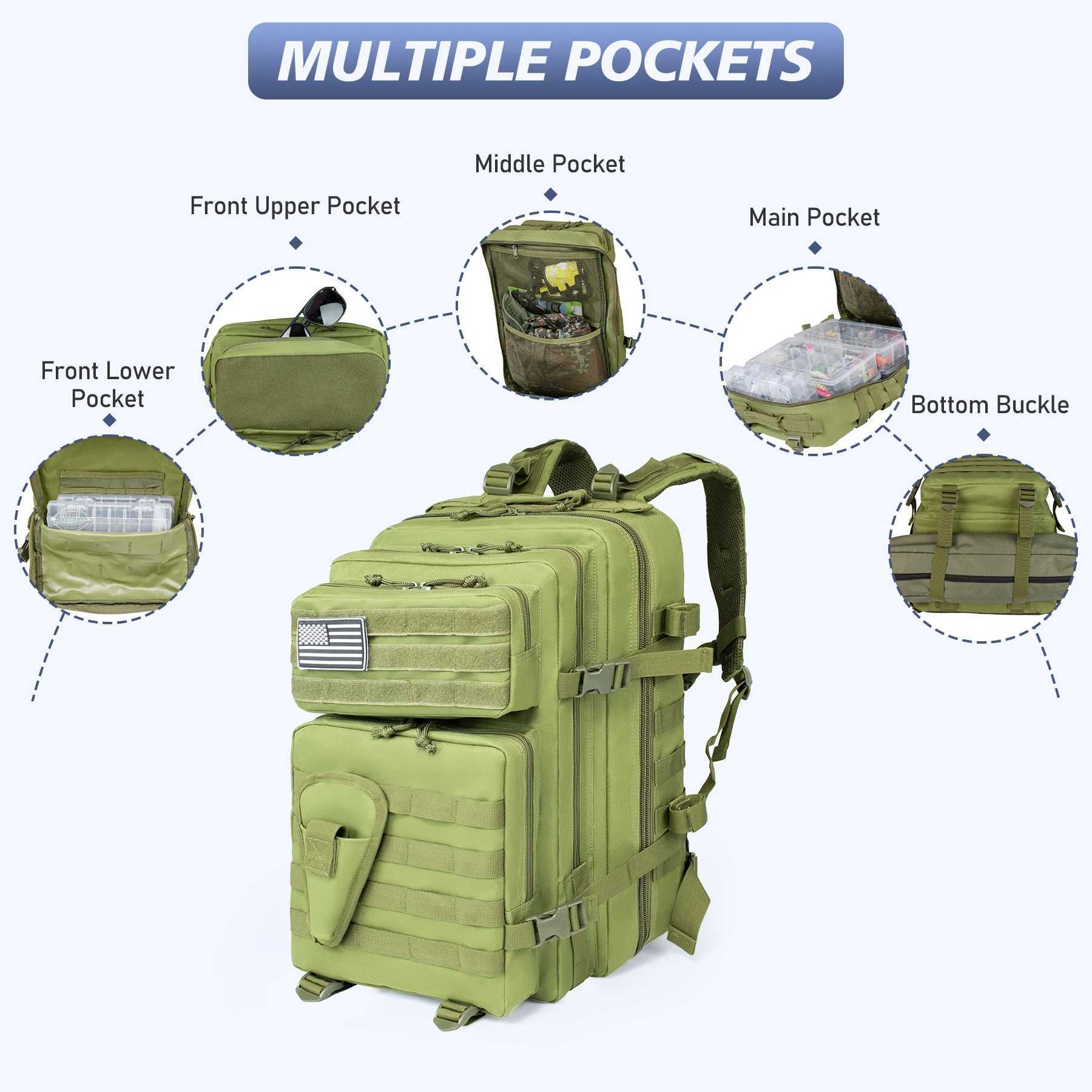 45L Fishing Hunting Bag Tactical Backpack Mens Travel Large Capacity Rucksacks Men Waterproof Outdoor Z250411