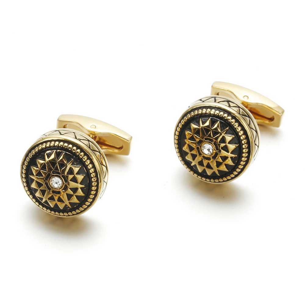Wajila Round Cufflinks Screw Set 8pcs Black Enamel Gemelos Brass Tailcoat Collar Screw Bonito Mens Jewelry 403T250412