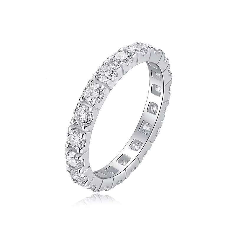 China Wholesale 925 Sterling Silver Platinum Plated 0.1 Ct Eternity Moissanite Diamond Band Rings Wedding Fine Jewelry for Women