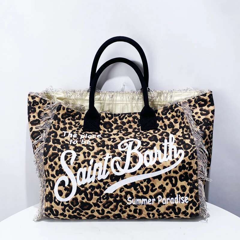Large Capacity Leopard Canvas Tote Bag For Women Designer Handbag And Purses 2024 New In Letters Tassel Underarm Shoulder