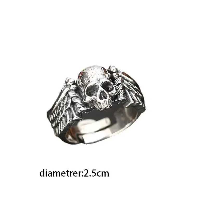 Retro punk style Devil Angel Wings Skull Open Adjustable Ring Hip Hop Trend Skull Mens JewelryXJ250412
